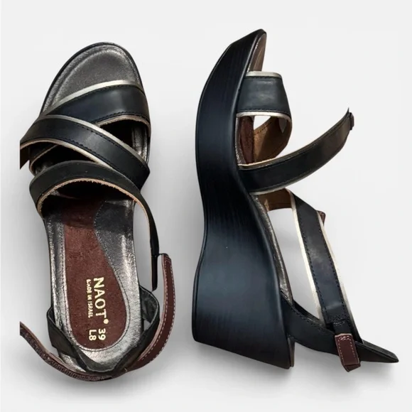 ✨NWOT Naot Gesture Wedge Sandals Women’s Leather 3” Heel Sz 39 US 8 - Picture 9 of 10